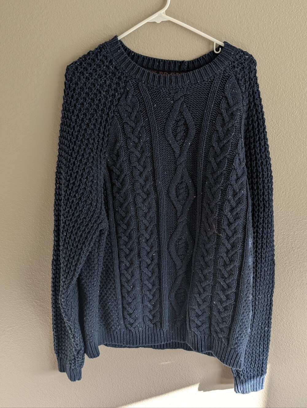 Lucky Brand Navy Chunky Cable Knit Fisherman Winter Sweater Crew Neck Size XXL